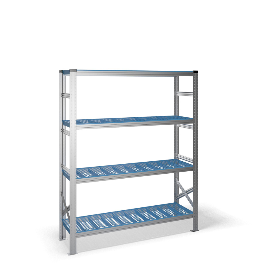 [040927] Estantería metálica con 4 estantes de plástico - Dim.: 1500x400x1972h mm - acero galvanizado