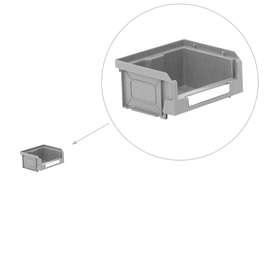 [041854] Caja plástica con apertura para almacenaje modelo Openbox K1 - Dim.: 105x88x53h mm - Gris