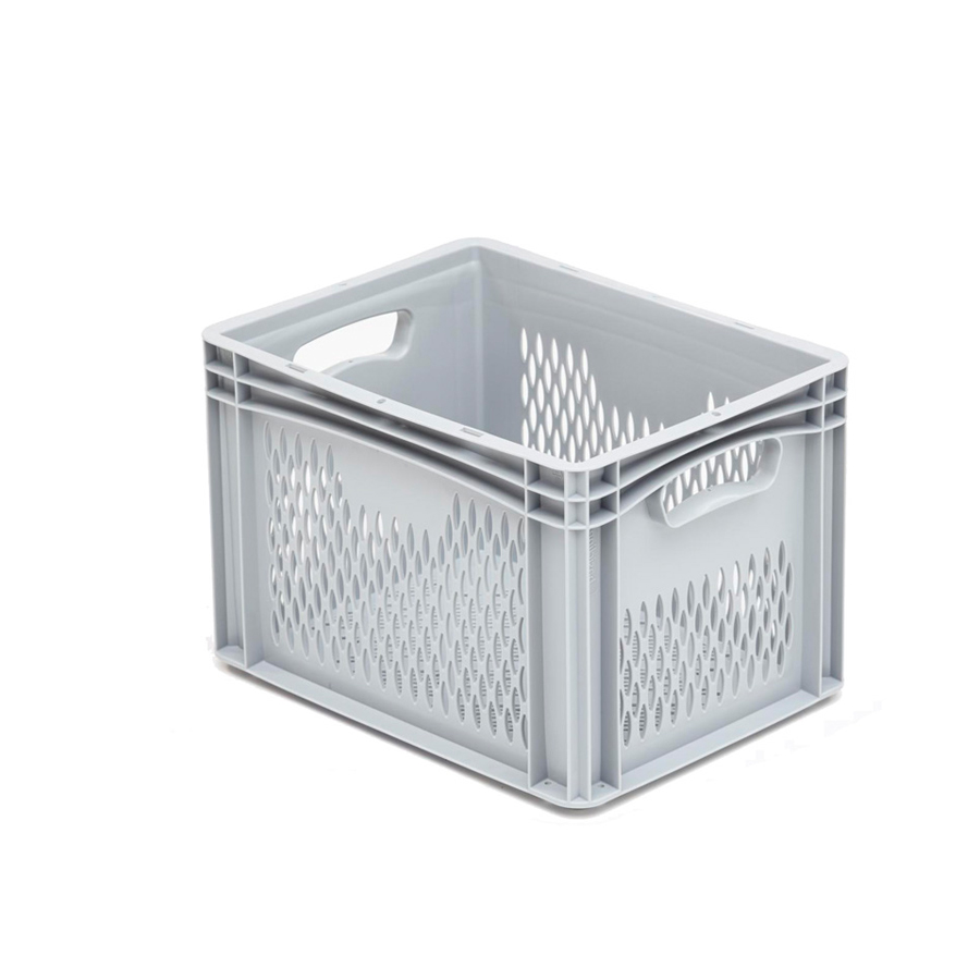 [041995] Caja plástica para transporte serie Basicline con paredes y fondo rejados y asas abiertas - Dim.: 400x300x270h mm - Gris claro