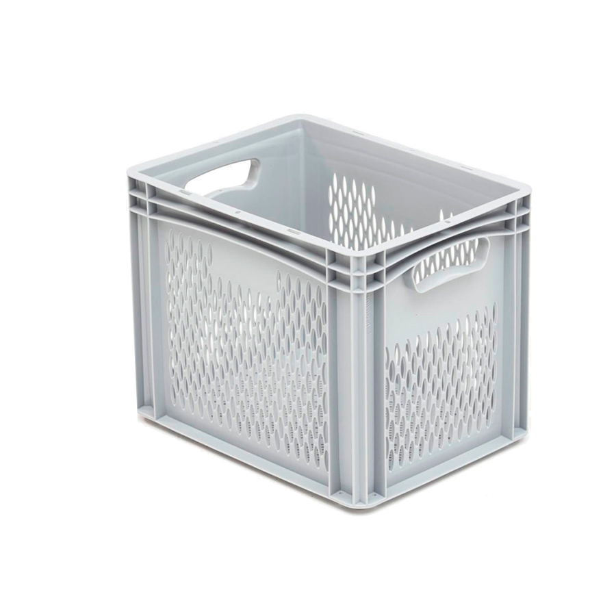 [041996] Caja plástica para transporte serie Basicline con paredes y fondo rejados y asas abiertas - Dim.: 400x300x320h mm - Gris claro