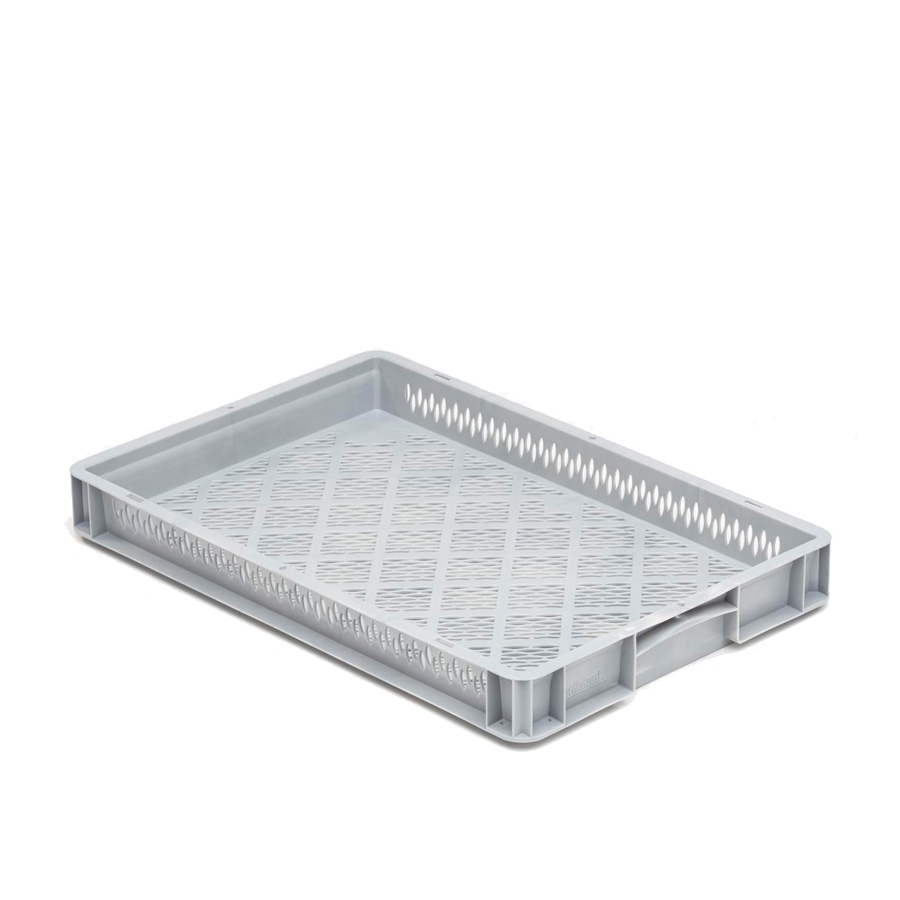 [042003] Caja plástica para transporte serie Basicline con paredes y fondo rejados y asas cerradas - Dim.: 600x400x70h mm - Gris claro