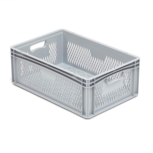 [042006] Caja plástica para transporte serie Basicline con paredes y fondo rejados y asas abiertas - Dim.: 600x400x220h mm - Gris claro