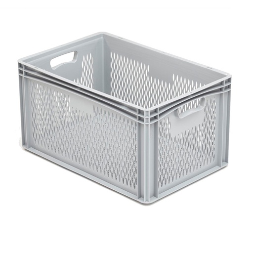 [042008] Caja plástica para transporte serie Basicline con paredes y fondo rejados y asas abiertas - Dim.: 600x400x320h mm - Gris claro