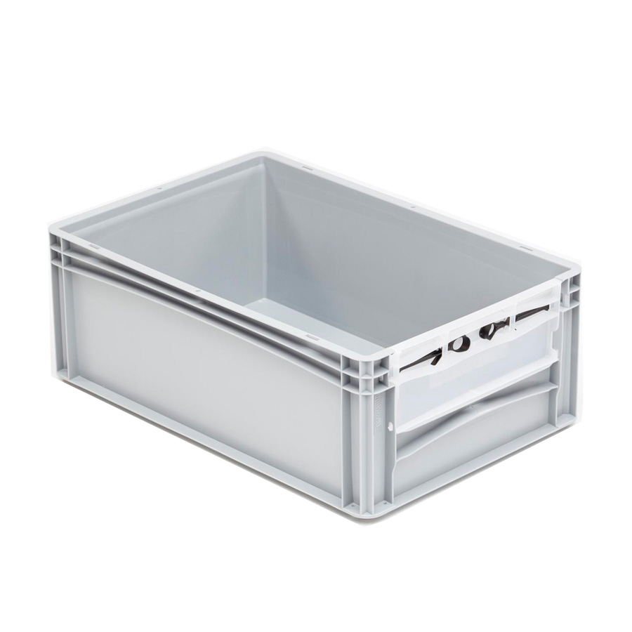 [042012] Caja plástica Eurobox serie Basicline con abertura frontal y tapa - Dim.: 600x400x220h mm - Gris claro