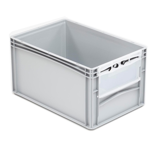 [042014] Caja plástica Eurobox serie Basicline con abertura frontal y tapa - Dim.: 600x400x320h mm - Gris claro