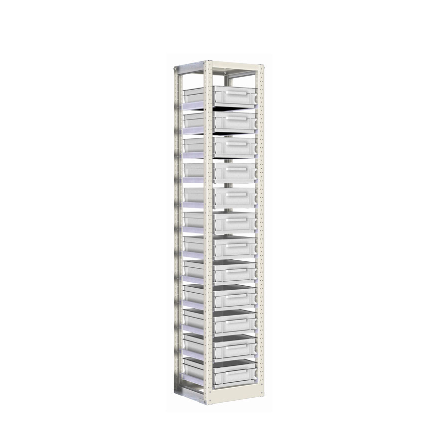 [042347] Estantería con guías y 12 cajas de 400x300x120h mm - Dim.: 390x400x2000h mm - Acero cincado