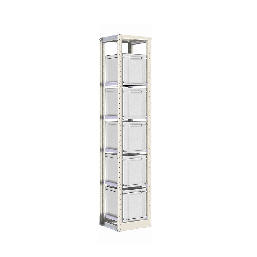 [042357] Estantería con guías y 5 cajas de 400x300x320h mm - Dim.: 390x400x2000h mm - Acero cincado
