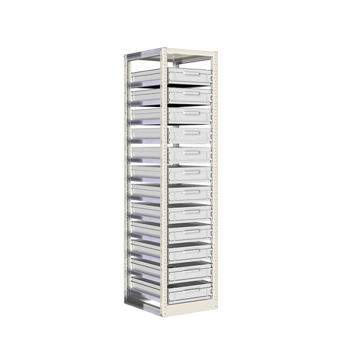 [042393] Estantería con guías y 12 cajas de 600x400x120h mm - Dim.: 490x600x2000h mm - Acero cincado