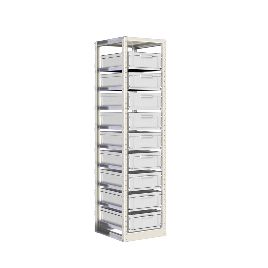 [042397] Estantería con guías y 9 cajas de 600x400x170h mm - Dim.: 490x600x2000h mm - Acero cincado