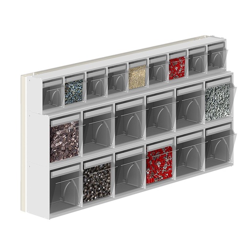 [042443] Soporte expositor metálico para fijar a pared con cajones Unibox - Dim.: 600x81x300h mm - Gris ral 7035
