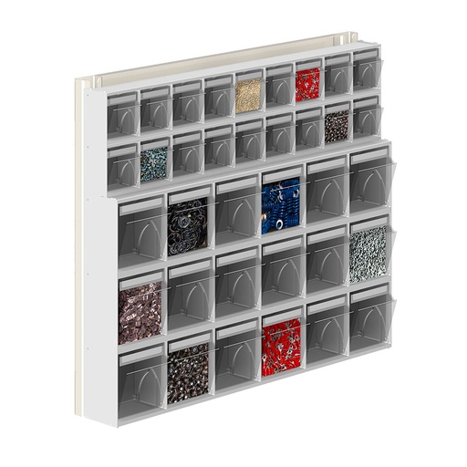 [042447] Soporte expositor metálico para fijar a pared con cajones Unibox - Dim.: 600x81x500h mm - Gris ral 7035