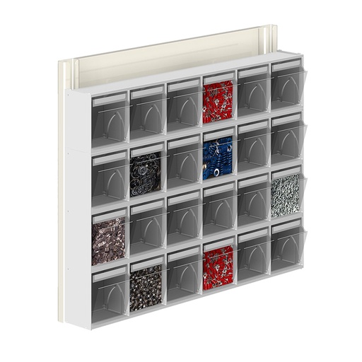 [042450] Soporte expositor metálico para fijar a pared con cajones Unibox - Dim.: 600x81x500h mm - Gris ral 7035