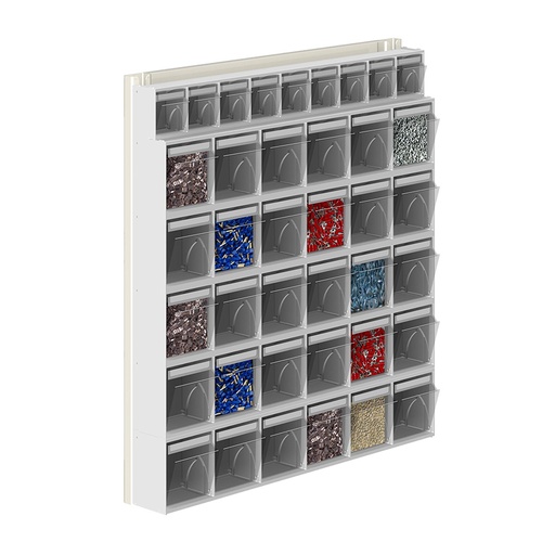 [042453] Soporte expositor metálico para fijar a pared con cajones Unibox - Dim.: 600x81x650h mm - Gris ral 7035