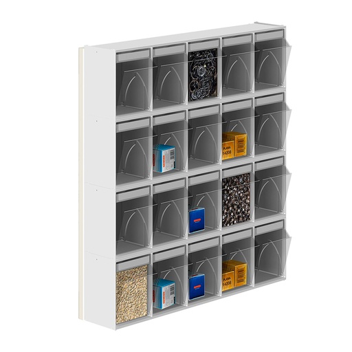 [042455] Soporte expositor metálico para fijar a pared con cajones Unibox - Dim.: 600x153x650h mm - Gris ral 7035
