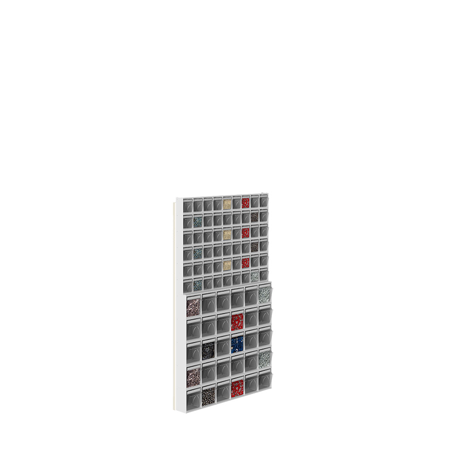 [042458] Soporte expositor metálico para fijar a pared con cajones Unibox - Dim.: 600x81x1022h mm - Gris ral 7035