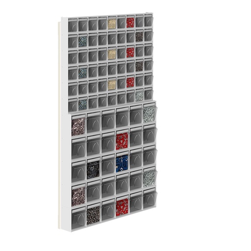[042458] Soporte expositor metálico para fijar a pared con cajones Unibox - Dim.: 600x81x1022h mm - Gris ral 7035