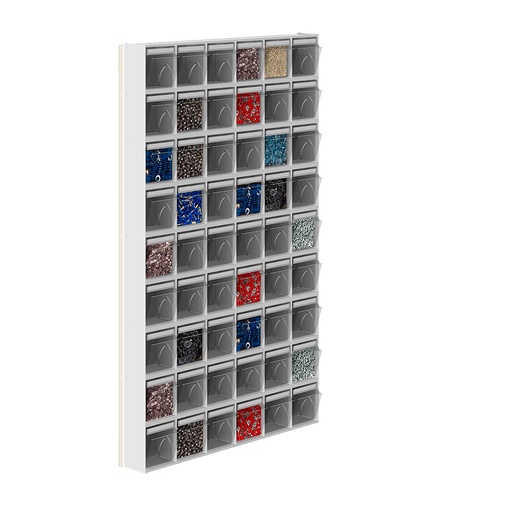 [042459] Soporte expositor metálico para fijar a pared con cajones Unibox - Dim.: 600x81x1008h mm - Gris ral 7035