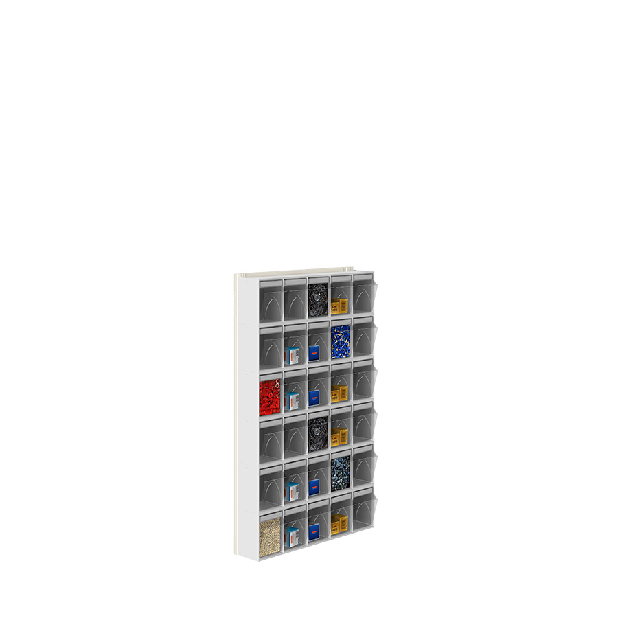 [042460] Soporte expositor metálico para fijar a pared con cajones Unibox - Dim.: 600x153x1008h mm - Gris ral 7035
