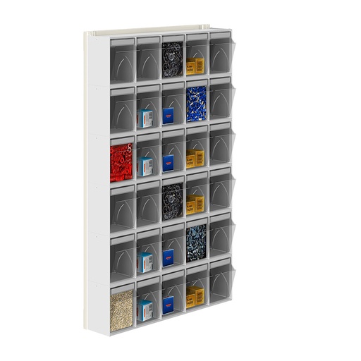 [042460] Soporte expositor metálico para fijar a pared con cajones Unibox - Dim.: 600x153x1008h mm - Gris ral 7035