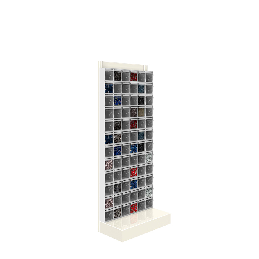 [042470] Soporte expositor metálico con base y con cajones Unibox - Dim.: 600x325x1500h mm - Gris ral 7035