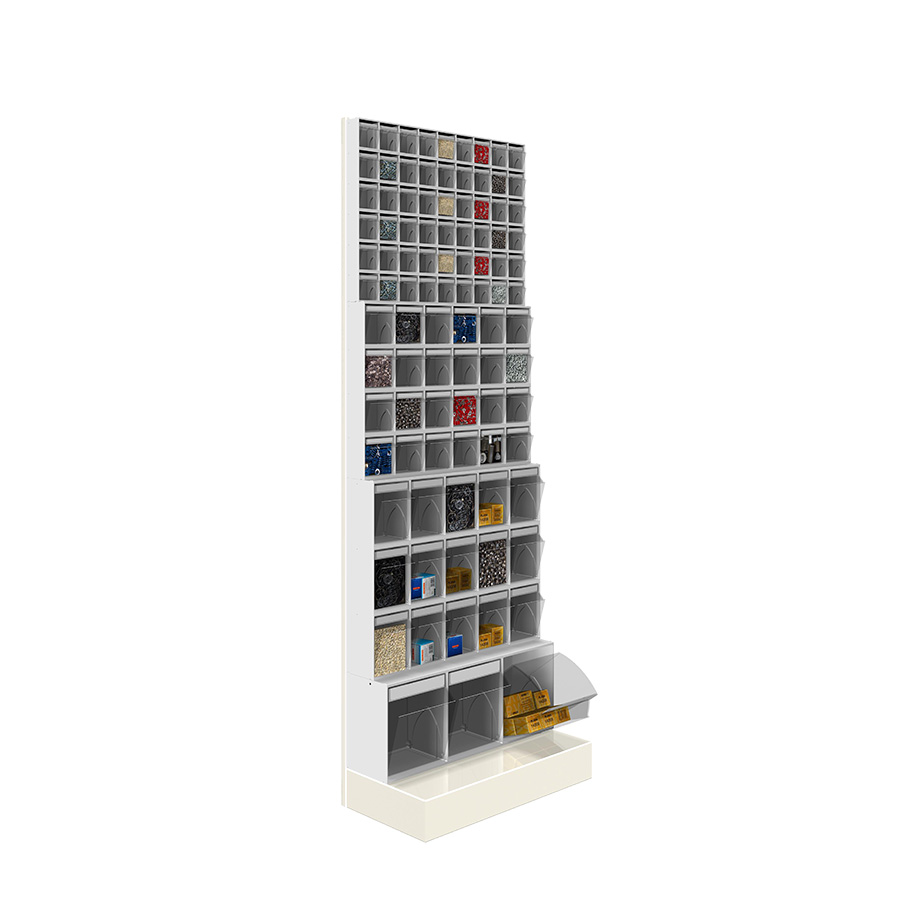 [042474] Soporte expositor metálico con base y con cajones Unibox - Dim.: 600x325x1750h mm - Gris ral 7035