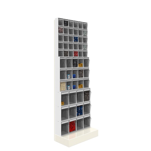 [042476] Soporte expositor metálico con base y con cajones Unibox - Dim.: 600x325x1750h mm - Gris ral 7035