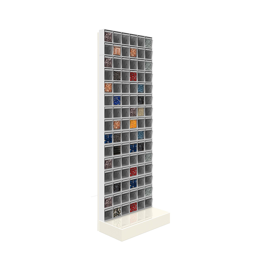 [042477] Soporte expositor metálico con base y con cajones Unibox - Dim.: 600x325x1750h mm - Gris ral 7035