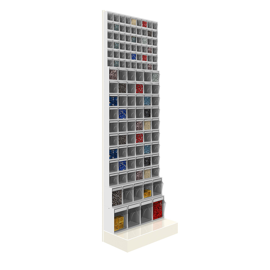 [042479] Soporte expositor metálico con base y con cajones Unibox - Dim.: 600x325x1950h mm - Gris ral 7035
