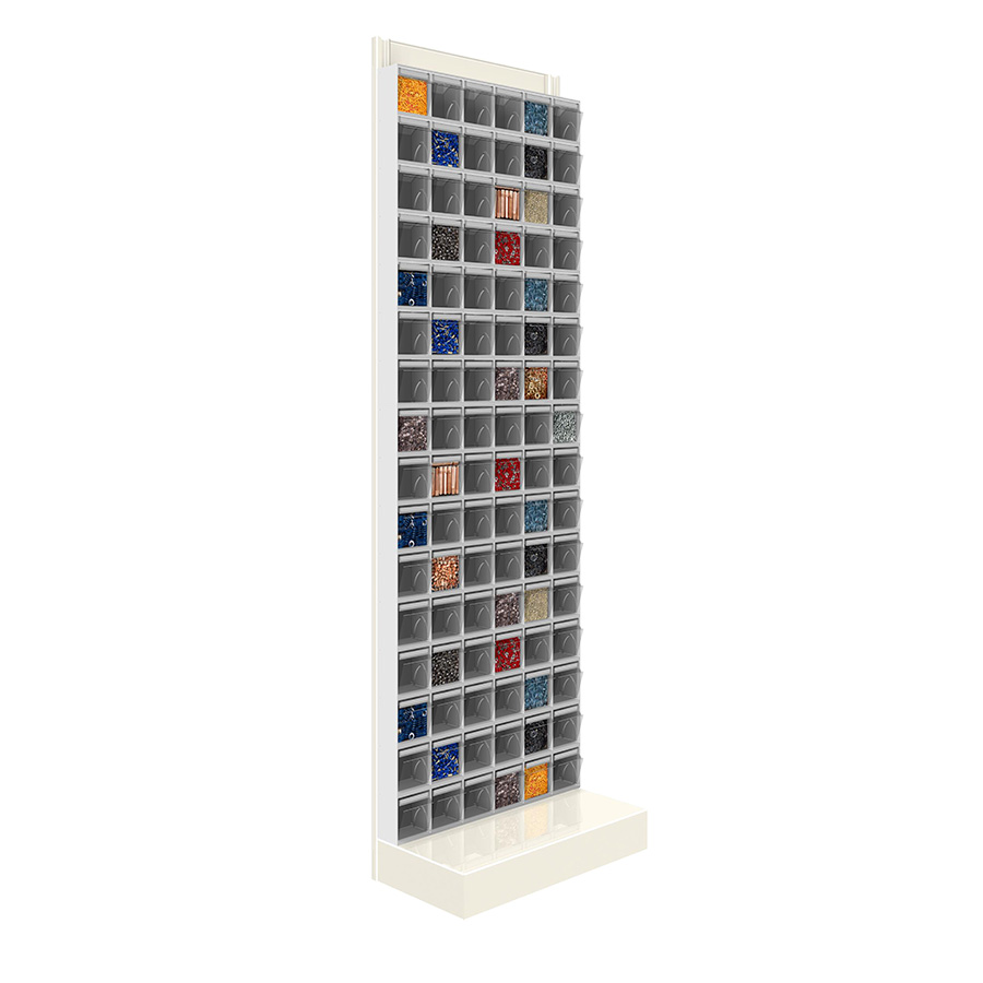[042483] Soporte expositor metálico con base y con cajones Unibox - Dim.: 600x325x1950h mm - Gris ral 7035