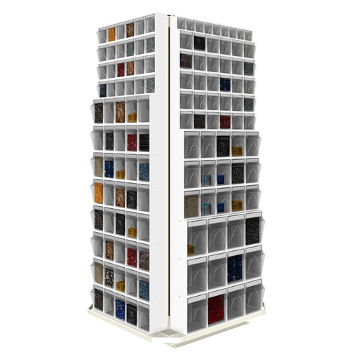 [042486] Expositor metálico giratorio con cajas con cajones Unibox - Dim.: 1100x1100x1865h mm - Gris ral 7035