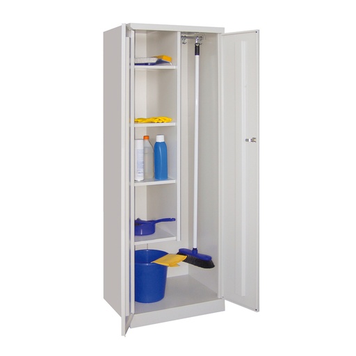 [042548] Armario de limpieza metálico con 2 puertas, cerradura y hueco para escoba - Dim.: 600x500x1800h mm - Gris ral 7035.