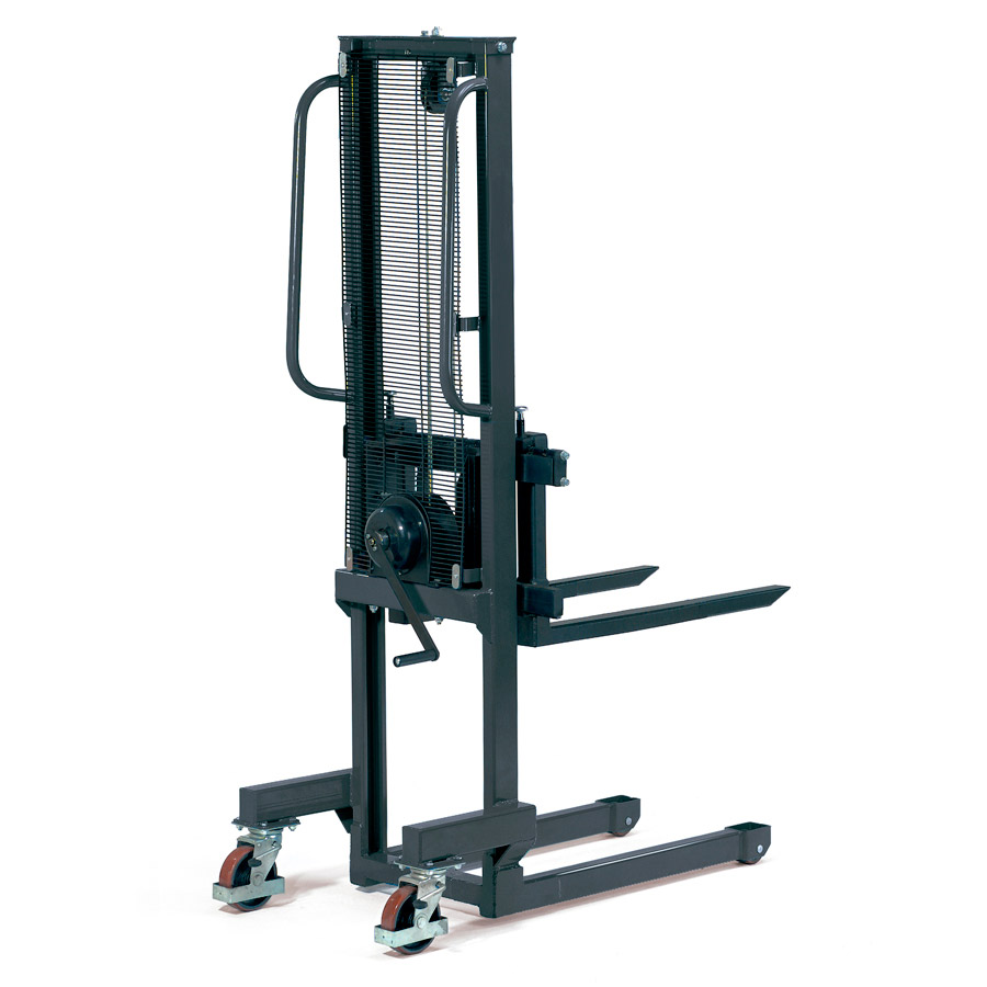 [042679] Apilador manual con manivela (ancho horquillas regulable de 150 a 690 mm) - Carga 500 kg - Elevación 1560 mm - Gris ral 7016