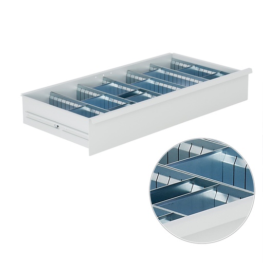 [043829] Set de subdivisión interna de cajón de estantería industrial (72 huecos) - Altura cajón: 200h mm - Galvanizado