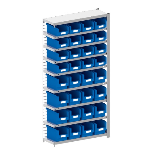 [043992] Módulo adicional de estantería metálica con 32 cajas Openbox SK azules - Dim.: 1008x324x2000h mm - Acero cincado