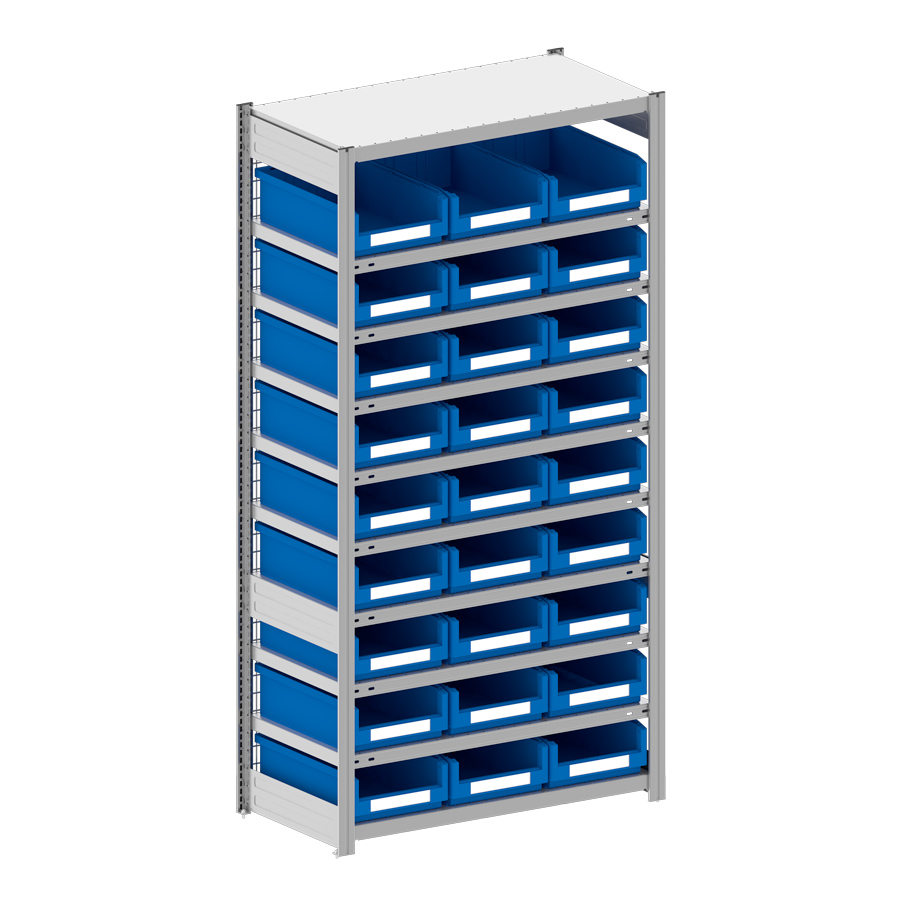 [043993] Estantería metálica con 27 cajas Openbox SK azules - Dim.: 1058x524x2000h mm - Acero cincado