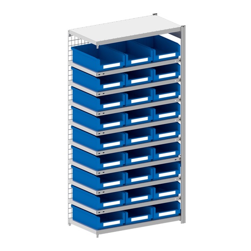 [043994] Módulo adicional de estantería metálica con 27 cajas Openbox SK azules  - Dim.: 1008x524x2000h mm - Acero cincado