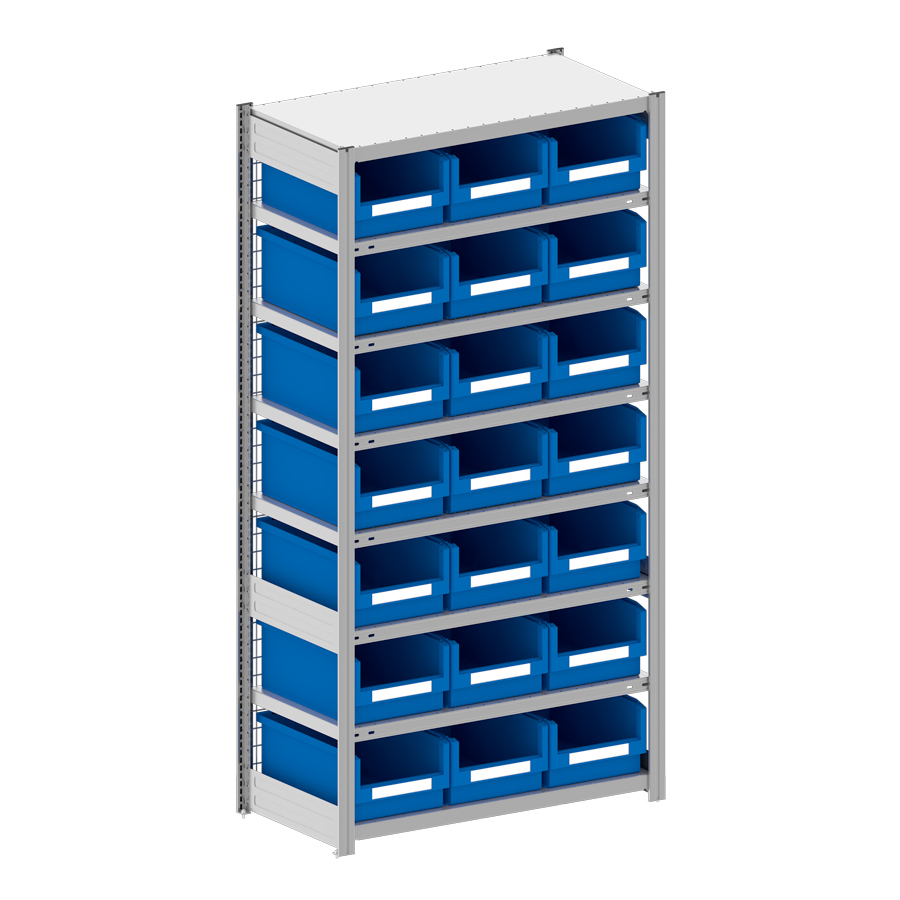 [043997] Estantería metálica con 21 cajas Openbox SK azules - Dim.: 1058x524x2000h mm - Acero cincado