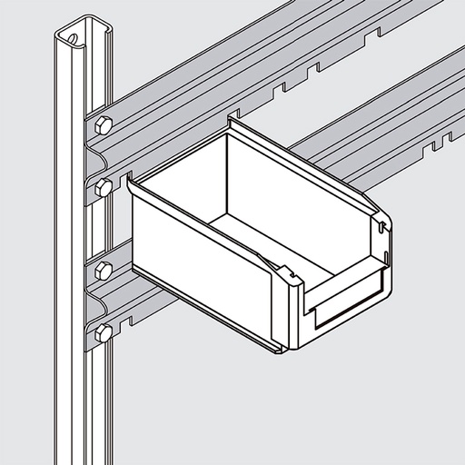 [044012] Riel horizontal para sujeción de cajas con abertura frontal Openbox SK - Galvanizado