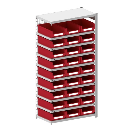 [044265] Módulo adicional de estantería metálica con 27 cajas Openbox SK rojas  - Dim.: 1008x524x2000h mm - Acero cincado