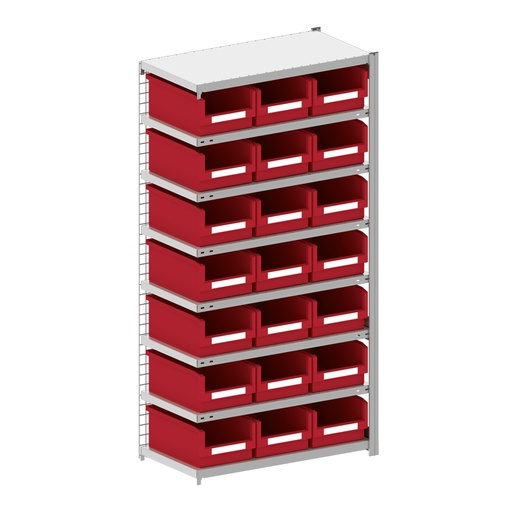 [044277] Módulo adicional de estantería metálica con 21 cajas Openbox SK rojas - Dim.: 1008x524x2000h mm - Acero cincado