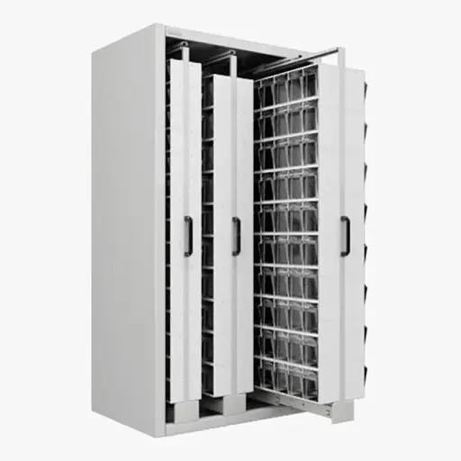 [044959] Estantería metálica con 3 estantes verticales extraíbles con contenedores Unibox - Dim.: 1073x707x2000h mm - Gris ral 7035