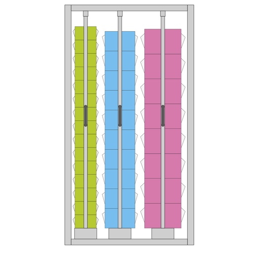 [044960] Estantería metálica con 3 estantes verticales extraíbles con contenedores Unibox - Dim.: 1073x707x2000h mm - Gris ral 7035