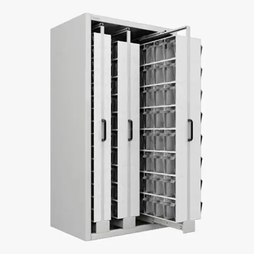 [044960] Estantería metálica con 3 estantes verticales extraíbles con contenedores Unibox - Dim.: 1073x707x2000h mm - Gris ral 7035