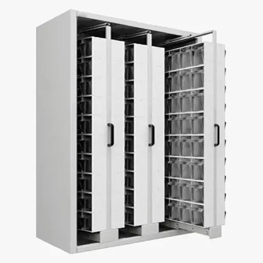 [044961] Estantería metálica con 3 estantes verticales extraíbles con contenedores Unibox - Dim.: 1481x707x2000h mm - Gris ral 7035