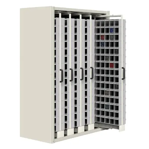 [044962] Estantería metálica con 5 estantes verticales extraíbles con contenedores Unibox - Dim.: 1481x707x2000h mm - Gris ral 7035