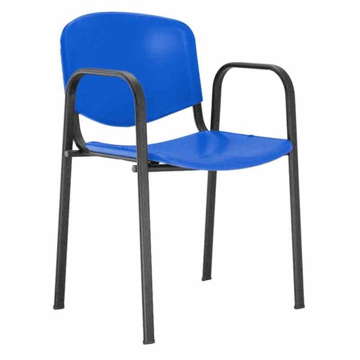 [045100] Silla con asiento y respaldo plástico azul, estructura con brazos de acero pintado en negro - Dim.: 540x470x800h mm - Azul