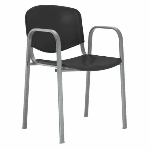 [045101] Silla con asiento y respaldo plástico negro, estructura con brazos de acero pintado en gris - Dim.: 540x470x800h mm - Negro