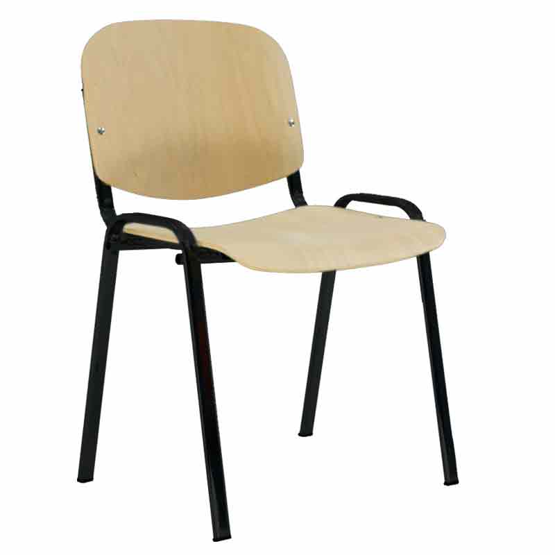 [045105] Silla para colectividades con asiento de madera sin brazos con 4 patas de tubo negro - Dim.: 540x470x800h mm - Haya