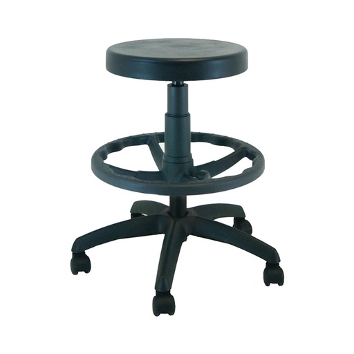 [045125] Taburete para taller de poliuretano regulable en altura con ruedas - Altura asiento.: 570 / 810h mm - Negro