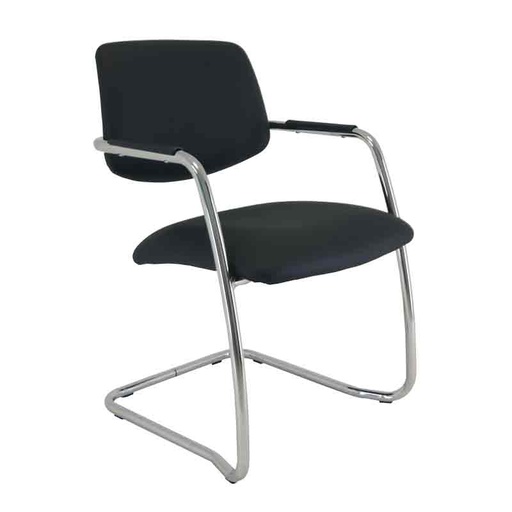 [045126] Silla de acero cromado con asiento en polipropileno y respaldo tapizado - Dim.: 500x560x810h mm - Negro